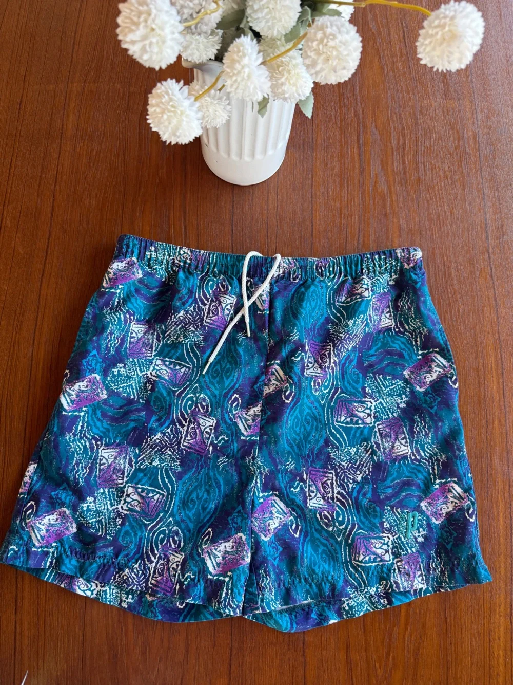 Vintage 90s Prince Sportswear retro Tennis Shorts Teal  graphic Abstract Print